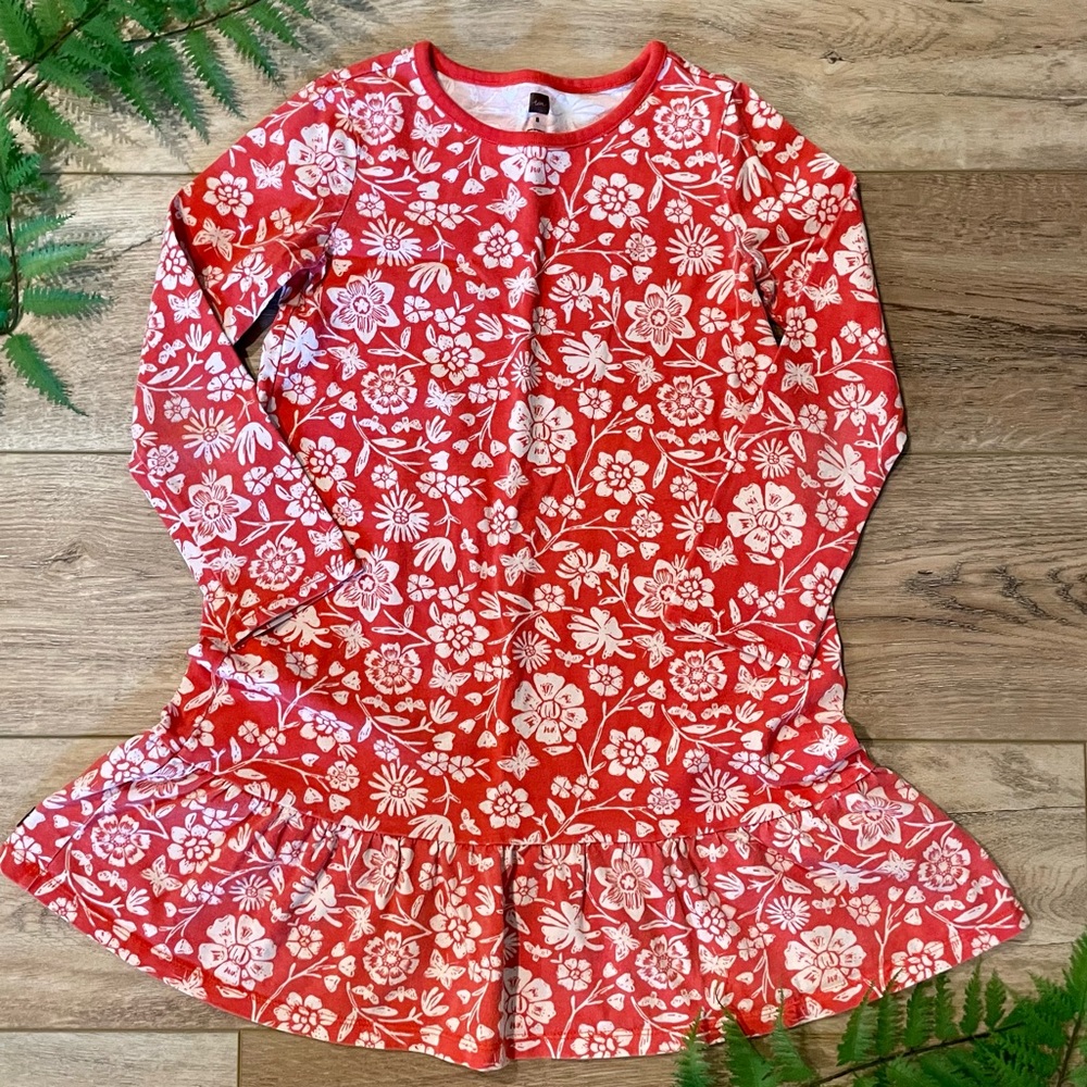 Tea Collection Dress Size 8 Red Floral Print